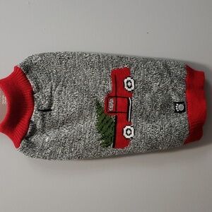 Petrageous Designs NWT Dog Apparel Gray Sweater with Red Truck and Tree Design